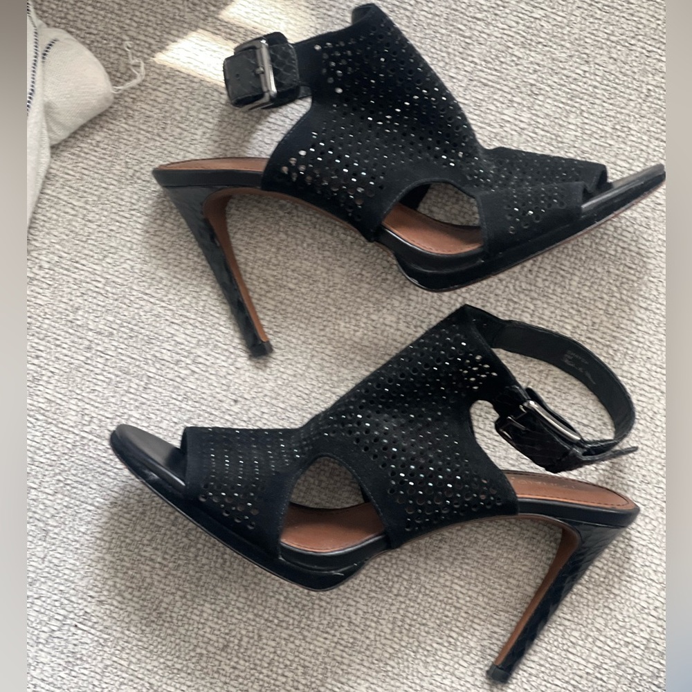 DONALD J. PLINER Black Suede Slingback Heels with Crystal Detailing